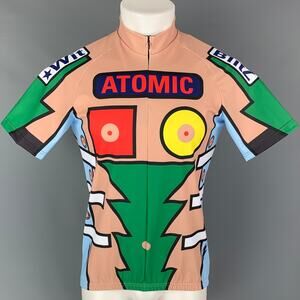 WALTER VAN BEIRENDONCK SS20 Size M Nude Green Graphic Nylon Jersey Bike Top